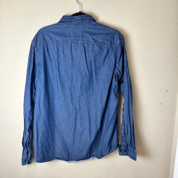 GOODFELLOW & CO. Blue Grey Stripe Button Up Button Down Long Sleeve Shirt Size L - Picture 9 of 10